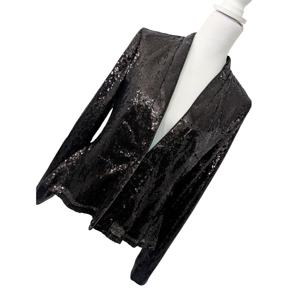 BAGATELLE! GLAMOROUS BLACK MICRO SEQUINNED, TAIL DROP DRESS JACKET! SIZE S